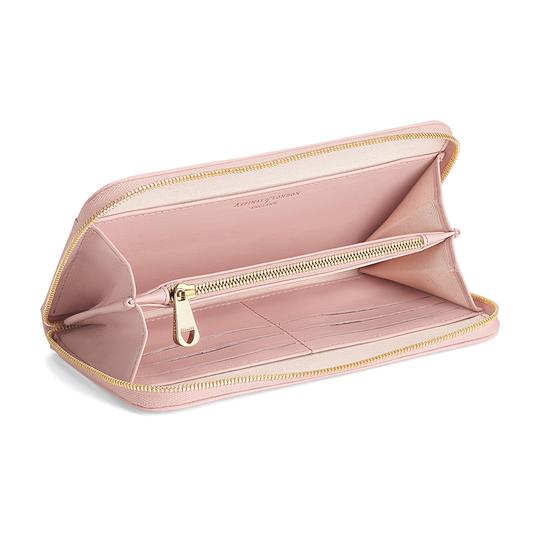 Continental Clutch Zip Wallet in Peach Embossed Flower from Aspinal of London