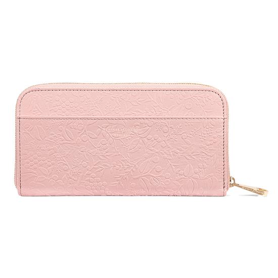 Continental Clutch Zip Wallet in Peach Embossed Flower from Aspinal of London