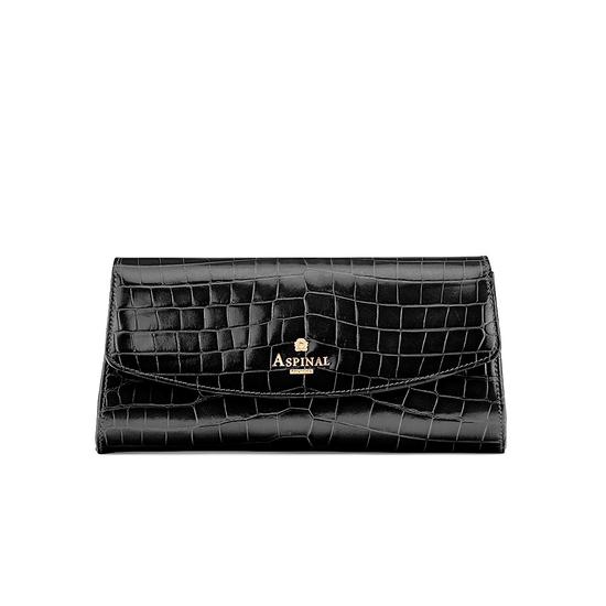 Eaton Clutch in Deep Shine Black Croc from Aspinal of London