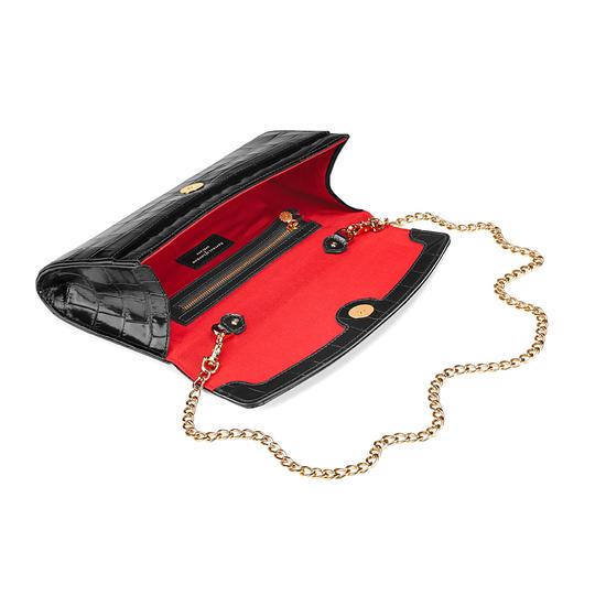 Eaton Clutch in Deep Shine Black Croc from Aspinal of London