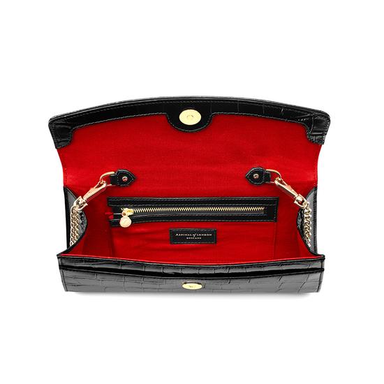Eaton Clutch in Deep Shine Black Croc from Aspinal of London
