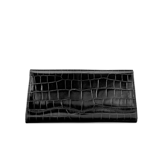 Eaton Clutch in Deep Shine Black Croc from Aspinal of London