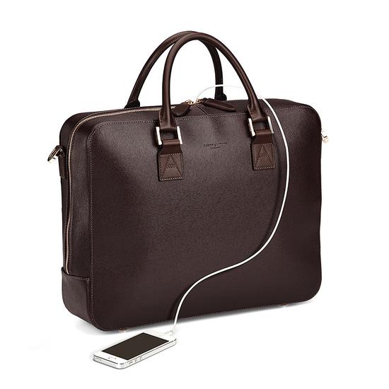 Large Mount Street Bag in Brown Saffiano from Aspinal of London