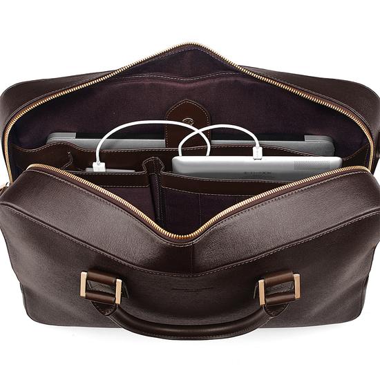 Large Mount Street Bag in Brown Saffiano from Aspinal of London