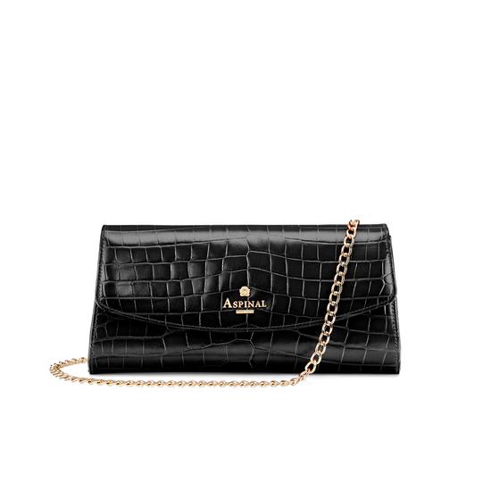 Eaton Clutch in Deep Shine Black Croc from Aspinal of London