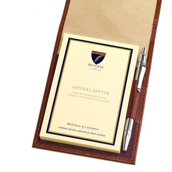 Pocket Memo Pad in Smooth Cognac & Stone Suede from Aspinal of London