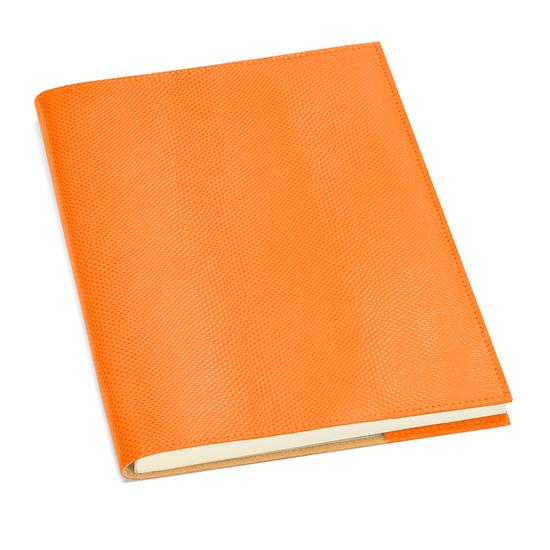 A4 Refillable Leather Journal in Orange Lizard from Aspinal of London