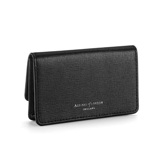 Business & Credit Card Case in Black Saffiano & Black Suede from Aspinal of London