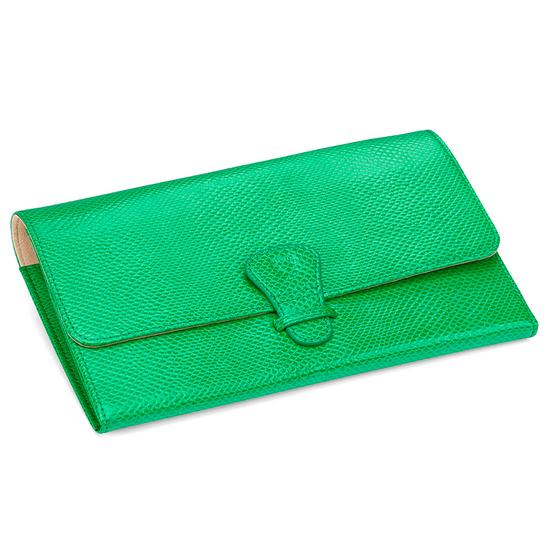 Classic Travel Wallet in Grass Green Lizard & Cream Suede from Aspinal of London