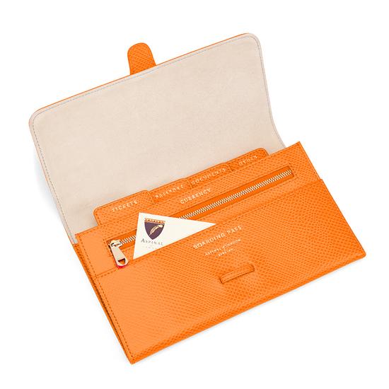 Classic Travel Wallet in Orange Lizard & Cream Suede from Aspinal of London