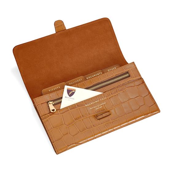 Classic Travel Wallet in Deep Shine Vintage Tan Croc & Cappuccino Suede from Aspinal of London