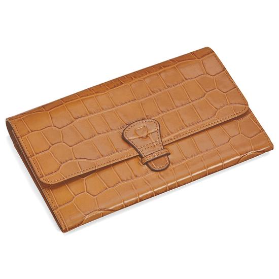 Classic Travel Wallet in Deep Shine Vintage Tan Croc & Cappuccino Suede from Aspinal of London