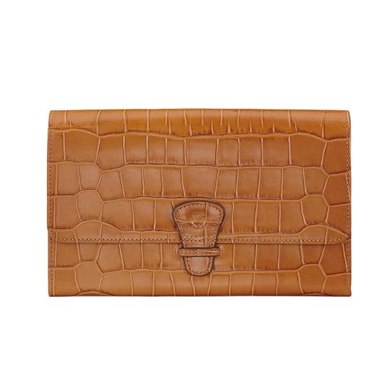 Classic Travel Wallet in Deep Shine Vintage Tan Croc & Cappuccino Suede from Aspinal of London