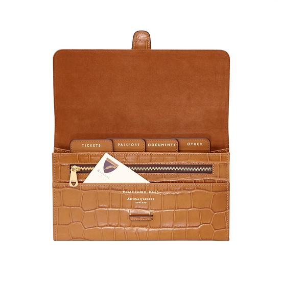 Classic Travel Wallet in Deep Shine Vintage Tan Croc & Cappuccino Suede from Aspinal of London