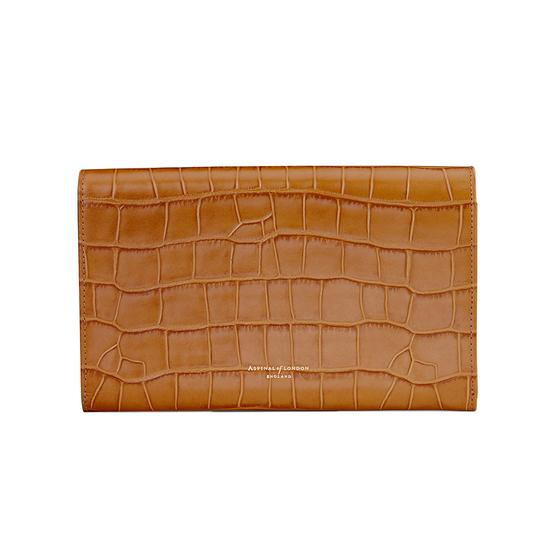 Classic Travel Wallet in Deep Shine Vintage Tan Croc & Cappuccino Suede from Aspinal of London