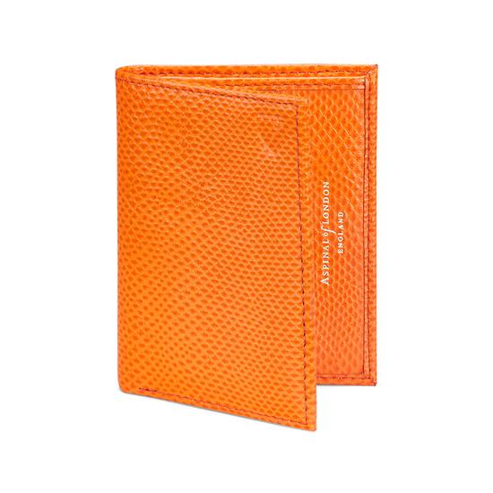 Double Credit Card Case with Back Pocket in Orange Lizard & Cream Suede from Aspinal of London