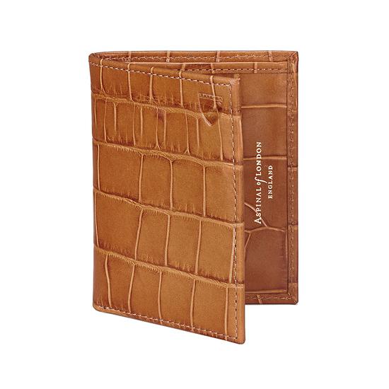 Double Credit Card Case with Back Pocket in Deep Shine Vintage Tan Croc & Cappuccino Suede from Aspinal of London