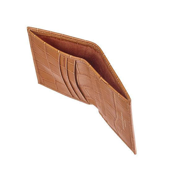 Double Credit Card Case with Back Pocket in Deep Shine Vintage Tan Croc & Cappuccino Suede from Aspinal of London
