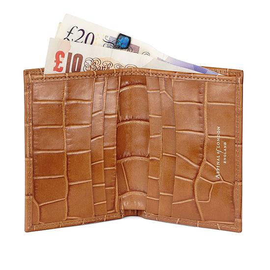 Double Credit Card Case with Back Pocket in Deep Shine Vintage Tan Croc & Cappuccino Suede from Aspinal of London