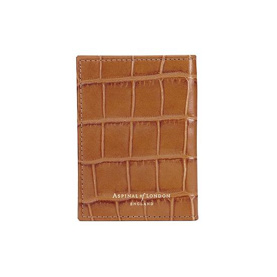 Double Credit Card Case with Back Pocket in Deep Shine Vintage Tan Croc & Cappuccino Suede from Aspinal of London