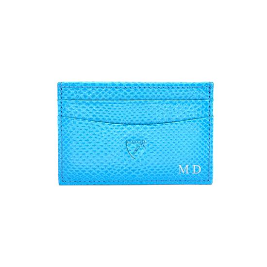 Slim Credit Card Case in Aquamarine Lizard & Silver Suede from Aspinal of London