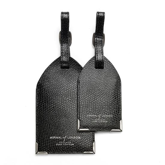 Set of 2 Luggage Tags in Jet Black Lizard from Aspinal of London