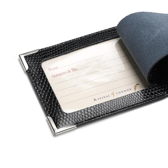 Set of 2 Luggage Tags in Jet Black Lizard from Aspinal of London