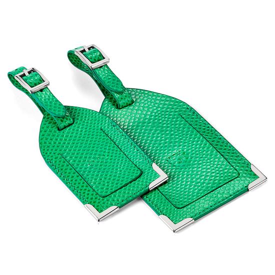 Set of 2 Luggage Tags in Grass Green Lizard from Aspinal of London