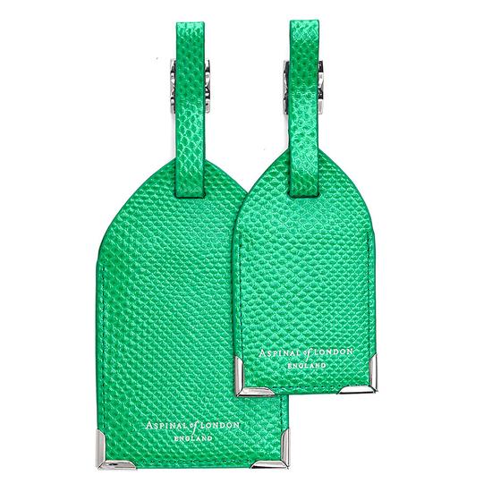 Set of 2 Luggage Tags in Grass Green Lizard from Aspinal of London