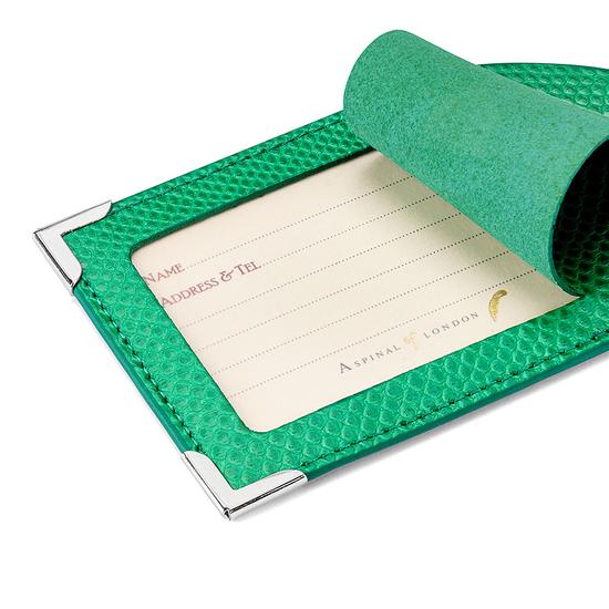 Set of 2 Luggage Tags in Grass Green Lizard from Aspinal of London