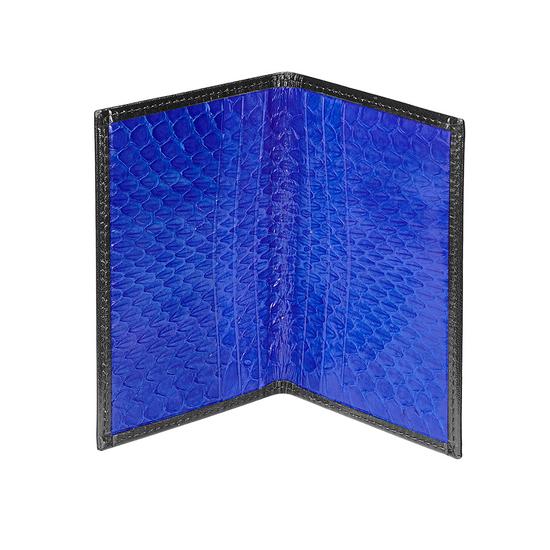 Double Fold Credit Card Case in Smooth Black & Cobalt Snakeskin from Aspinal of London