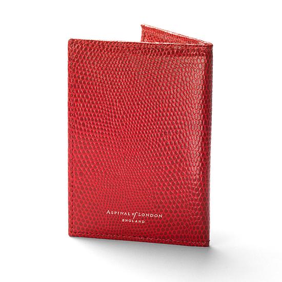 Double Fold Credit Card Case in Berry Lizard from Aspinal of London