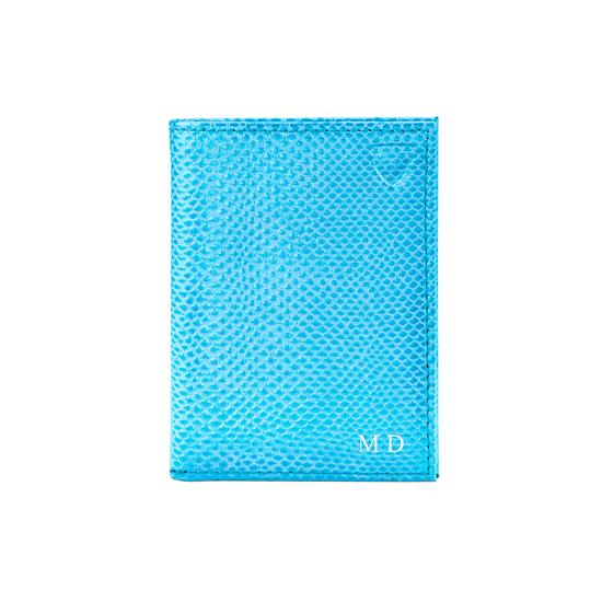 Double Fold Credit Card Case in Aquamarine Lizard from Aspinal of London