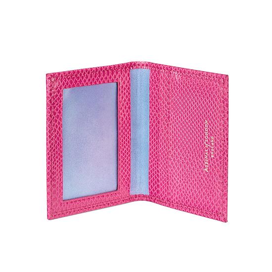 ID & Travel Card Case in Raspberry Lizard & Pale Blue Suede from Aspinal of London