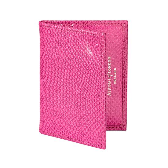 ID & Travel Card Case in Raspberry Lizard & Pale Blue Suede from Aspinal of London