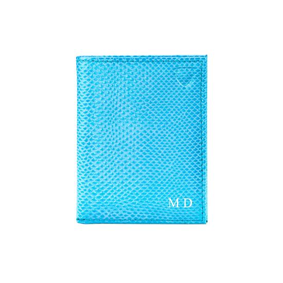 ID & Travel Card Case in Aquamarine Lizard & Silver Suede from Aspinal of London