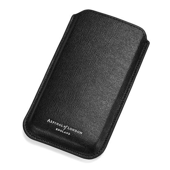 iPhone 6 / 7 Leather Sleeve in Black Saffiano & Black Suede from Aspinal of London