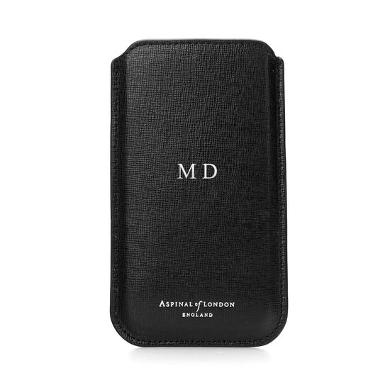 iPhone 6 / 7 Leather Sleeve in Black Saffiano & Black Suede from Aspinal of London