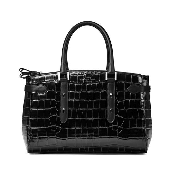 Brook Street Bag in Deep Shine Black Croc from Aspinal of London