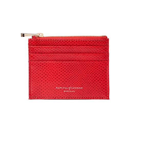 Zip Top Coin & Card Case in Berry Lizard & Cream Suede from Aspinal of London