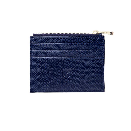 Zip Top Coin & Card Case in Midnight Blue Lizard & Cream Suede from Aspinal of London