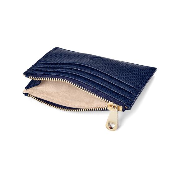 Zip Top Coin & Card Case in Midnight Blue Lizard & Cream Suede from Aspinal of London