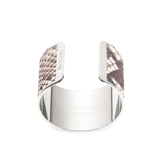 Silver Cleopatra Cuff Bracelet in Embossed Natural Python Print from Aspinal of London