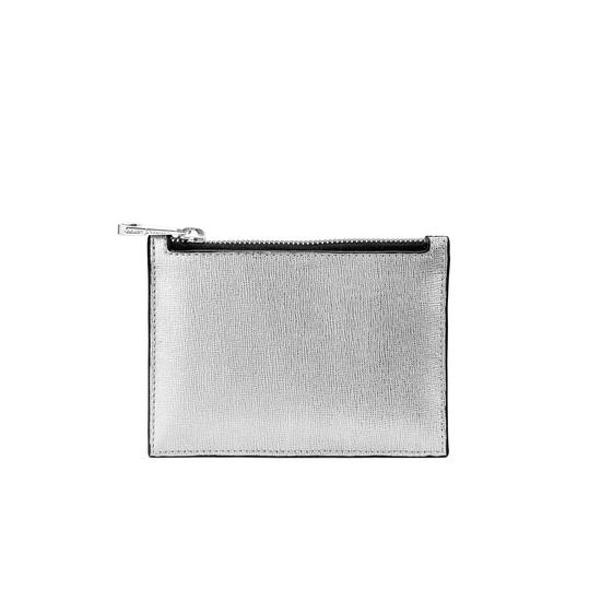 Small Essential Flat Pouch in Silver Saffiano & Black Polish from Aspinal of London
