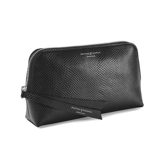 Small Essential Cosmetic Case in Jet Black Lizard from Aspinal of London