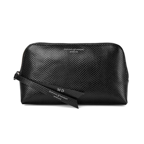 Small Essential Cosmetic Case in Jet Black Lizard from Aspinal of London