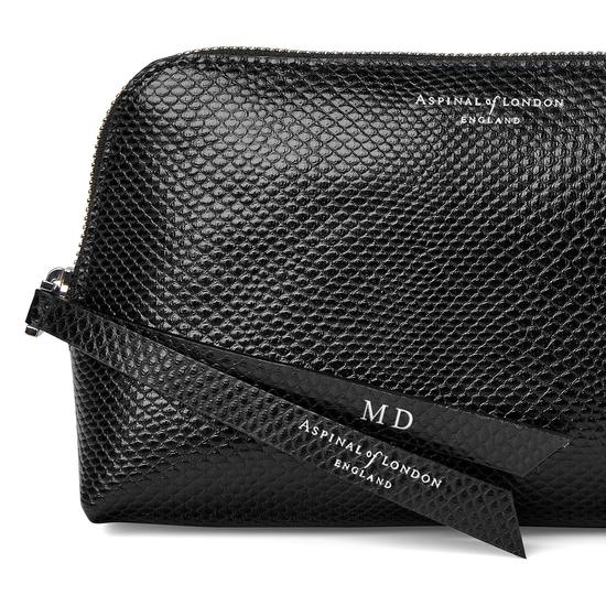 Small Essential Cosmetic Case in Jet Black Lizard from Aspinal of London