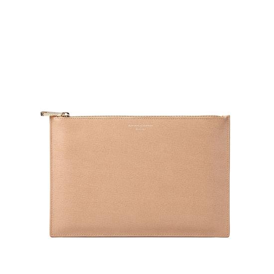 Large Essential Flat Pouch in Deer Saffiano from Aspinal of London