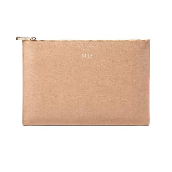 Large Essential Flat Pouch in Deer Saffiano from Aspinal of London