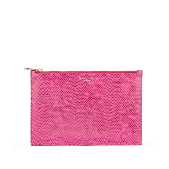 Large Essential Flat Pouch in Raspberry Lizard from Aspinal of London